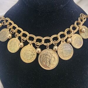 Vintage Gold Tone Coin Charm Bracelet Fashion Jewelry